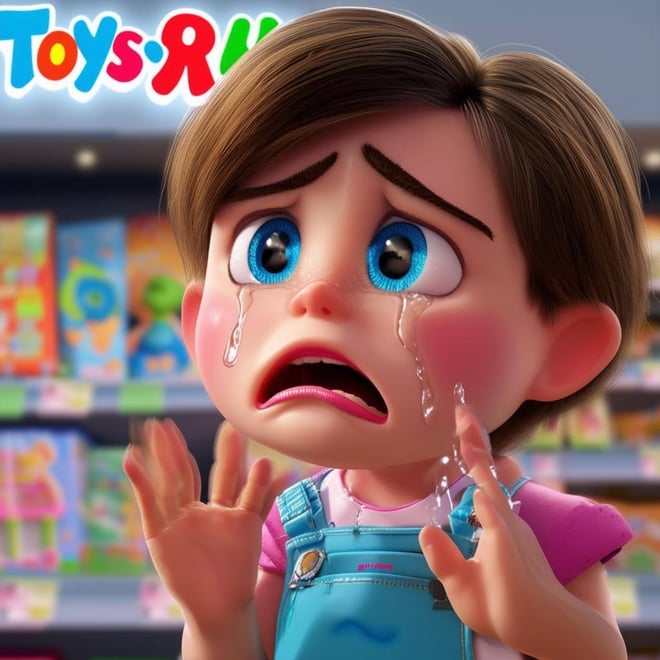 A funny graphic of a rude Toys R Us chatbot making kids cry-1