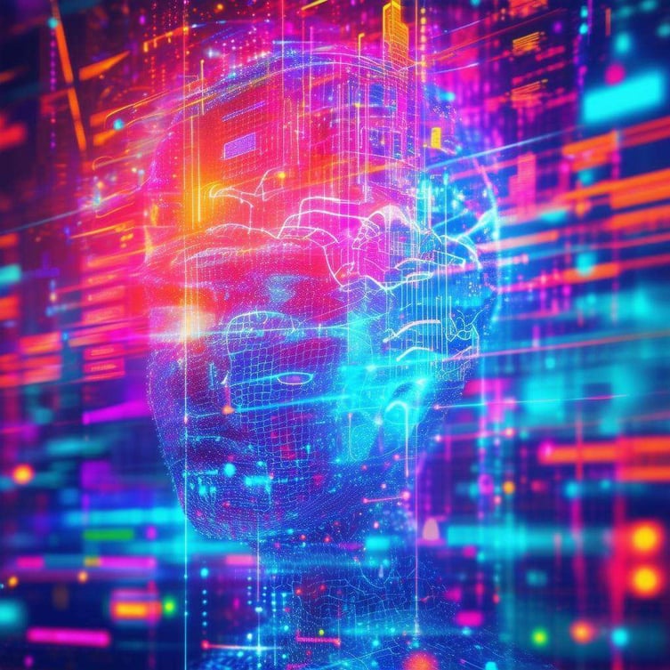 A vibrant and colorful image showing artificial intelligence improving business