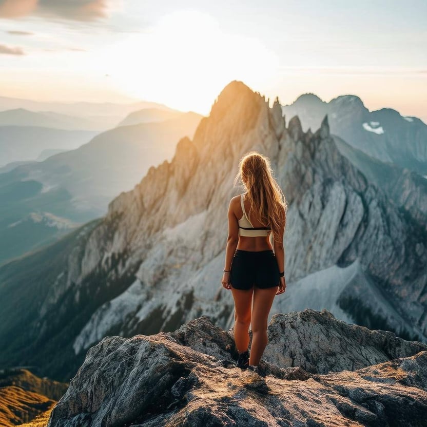 woman on top of a beautiful mountain